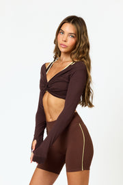 Kaia Twist Long Sleeve top- Espresso