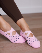 Pilates Grip Socks- Pink Pacific Dot