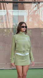 COURT CLUB JACKET- OLIVE, IVORY